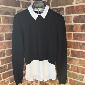 Marled Black and White Layered Blouse